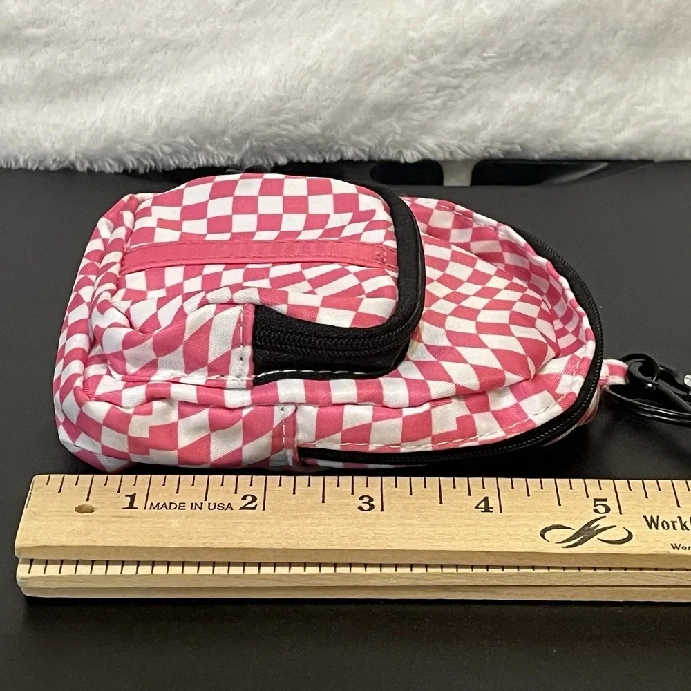 Claire's Pink Checkered Mini Backpack Clip Coin Purse Keychain Bag Clean 6